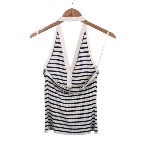 Abercrombie & Fitch Ribbed Halter Sweater Vest Navy Stripe Women’s Small - Picture 8 of 12